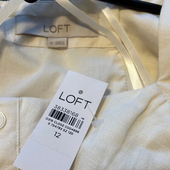 LOFT Cream Shirred Linen-Blend Button Midi Dress - Picture 4 of 5